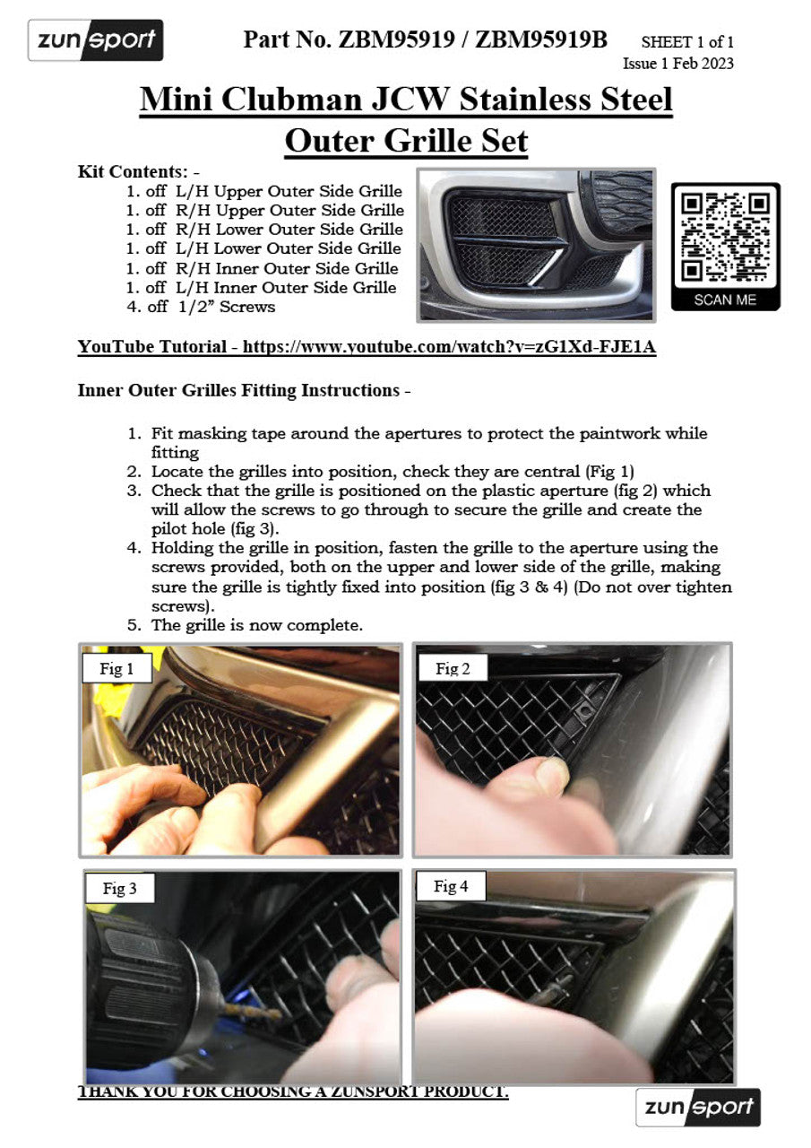 Zunsport Outer Grille Set for Mini Clubman JCW